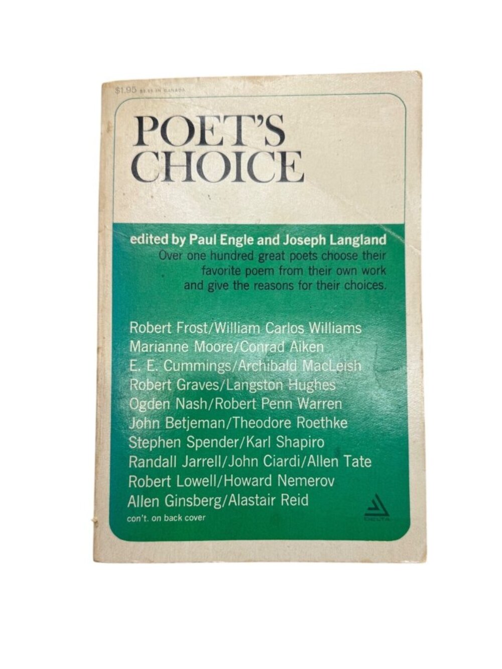 Vintage 1962 Poets Choice Literary Anthology By Engle Langland book English READ